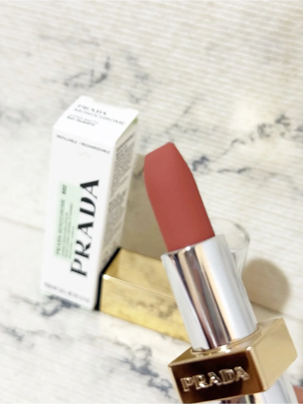 Prada Monochrome Hyper Matte Lipstick  Color B02 Quartz Pink Nude